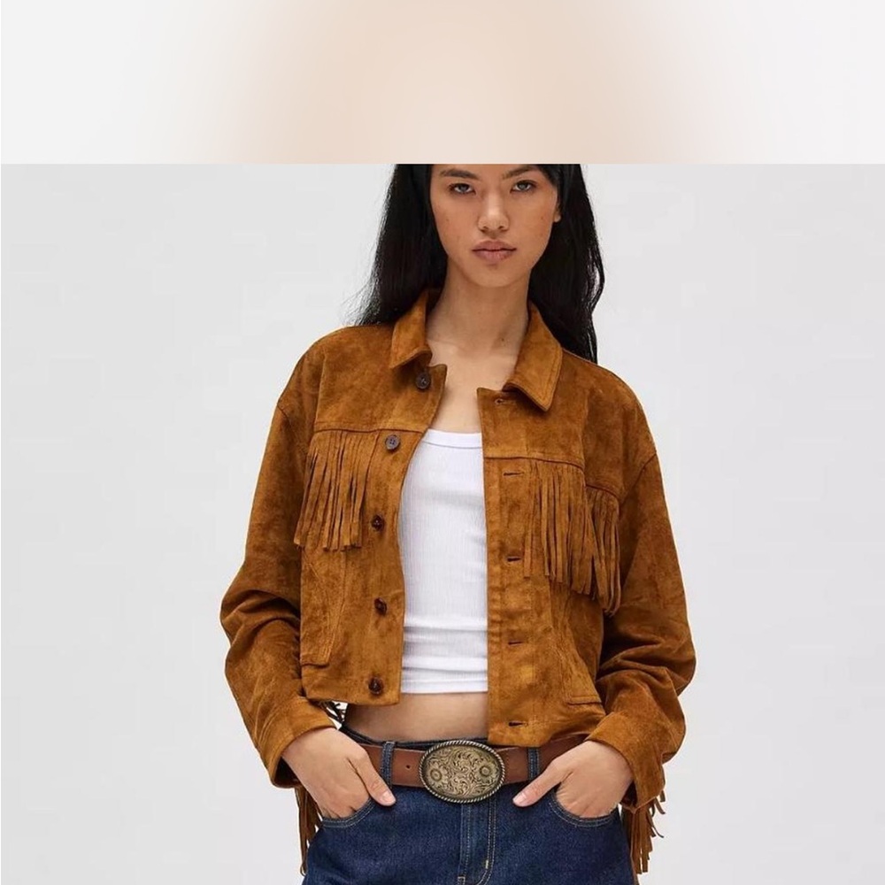 fringe suede cropped jacket by BDG
